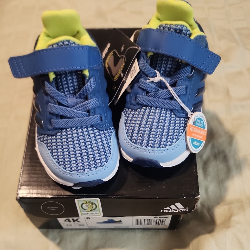 Adidas Kids Blue and Lime Sneakers